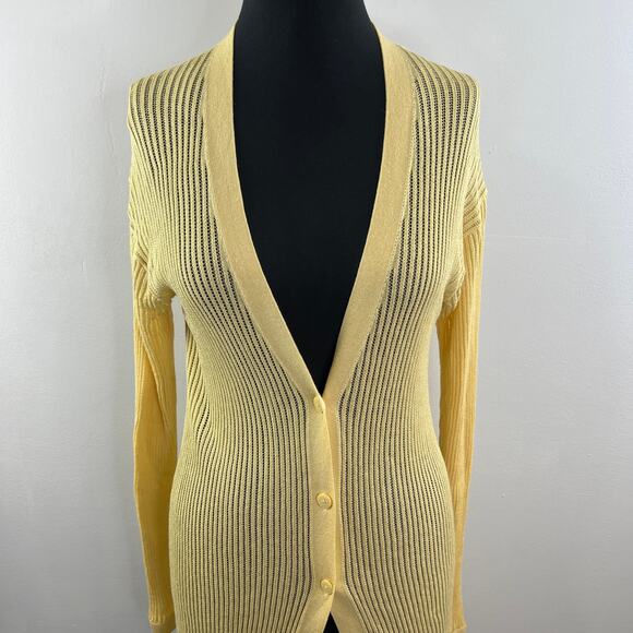 Uniqlo x Ines de la Fressange Yellow Linen-Blend Open-Knit Cardigan Sweater M - Picture 2 of 10